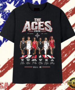 The Aces Las Vegas 2026 Players All In Abbey Road Signatures T Shirt, Trendy 2D Print Shirt The Aces Las Vegas 2026 Players All IN Abbey Road Signatures T Shirt
