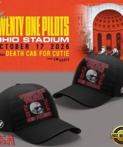 Twenty One Pilots x Ohio State Buckeyes Football 2026 Black Cap, Music Lover Baseball Cap Twenty One Pilots X Ohio State Buckeyes Football 2026 Black Cap