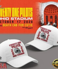 Twenty One Pilots x Ohio State Buckeyes Football 2026 White Cap, Music Lover Baseball Cap Twenty One Pilots X Ohio State Buckeyes Football 2026 White Cap
