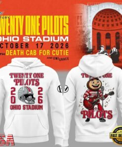 Twenty One Pilots x Ohio State Buckeyes Football 2026 White Hoodie, Trending Music 3D Tee Twenty One Pilots X Ohio State Buckeyes Football 2026 White Hoodie