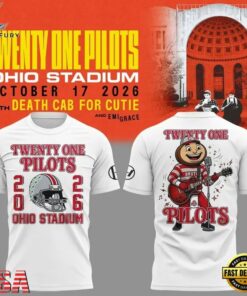 Twenty One Pilots x Ohio State Buckeyes Football 2026 White T Shirt, Trending Music 3D Tee Twenty One Pilots X Ohio State Buckeyes Football 2026 White T Shirt