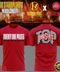 Twenty One Pilots x Ohio State Buckeyes Ohio Stadium 2026 Red T Shirt, Trending Music 3D Tee Twenty One Pilots X Ohio State Buckeyes Ohio Stadium 2026 Red T Shirt