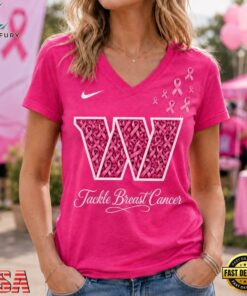 Washington Commanders 2026 NFL Tackle Breast Cancer V neck T Shirt, NFL Team V Neck Tee Washington Commanders 2026 Nfl Tackle Breast Cancer V Neck T Shirt