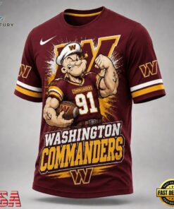Washington Commanders NFL Popeye Bold Cartoon Athletes 3D T Shirt, Sports Fans 3D Shirt Washington Commanders Nfl Popeye Bold Cartoon Athletes 3D T Shirt
