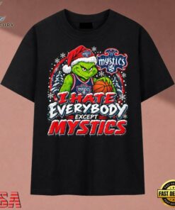 Washington Mystics I Hate Everybody Except Mystics Grinch Christmas T Shirt, Trendy 2D Print Shirt Washington Mystics I Hate Everybody Except Mystics Grinch Christmas T Shirt